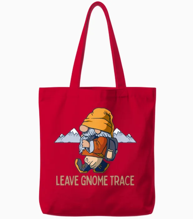 Hiking Gnomes Moain Camping Gnome Pun Tote Bags in Red