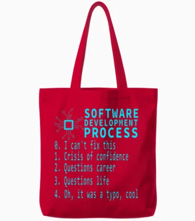 Software Dev Process Debugging Existential Crisis Tote Bags - Red