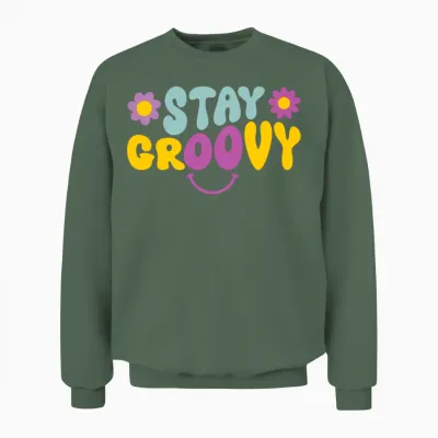 Stay Groovy Retro Unisex Sweatshirt - Military Green