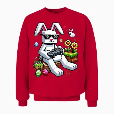 Boys Happy Easter Day Bunny Egg Video Game Kids Mens Gamer Unisex Sweatshirt - Red