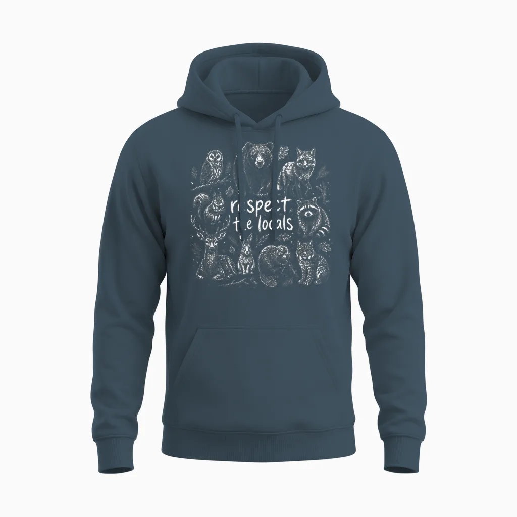 Respect the Locals Funny Animals Randonnée Camping Unisex Hoodie in Dark Heather