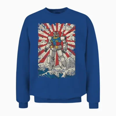 Japanese Mecha Anime Robot Kanagawa Great Wave Manga Unisex Sweatshirt - Royal