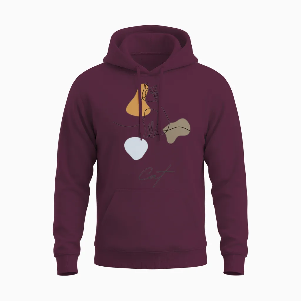Cat Line Art - Lovers Unisex Hoodie in Maroon