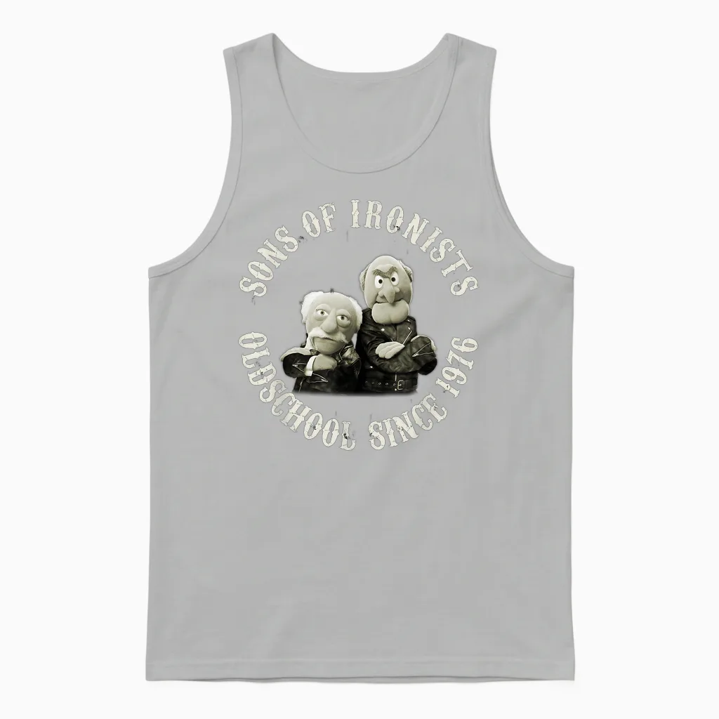 Disney the Muppets Waldorf & Statler Sons of Ironists T-Shirt, Black Unisex Tank Top in Ash