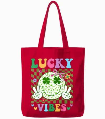 Groovy St Patricks Day Lucky Vibes Shamrock Women Girls Tote Bags - Red