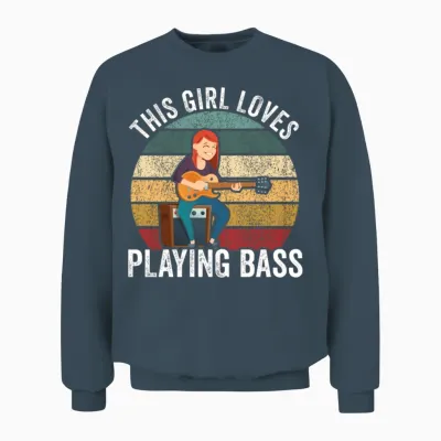 This Girl Loves Playing Bass Guitar Musician Band Unisex Sweatshirt - Dark Heather