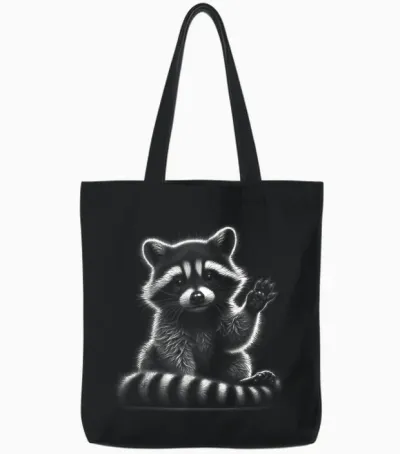 Winkender Waschbär Als Niedliches Schwarz Weiß Porträt Tote Bags - Black