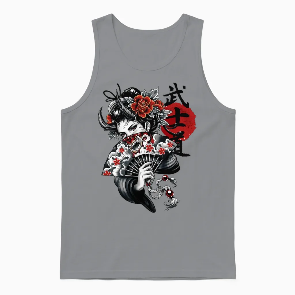 Japanese Geisha Girl Unisex Tank Top in Sport Grey