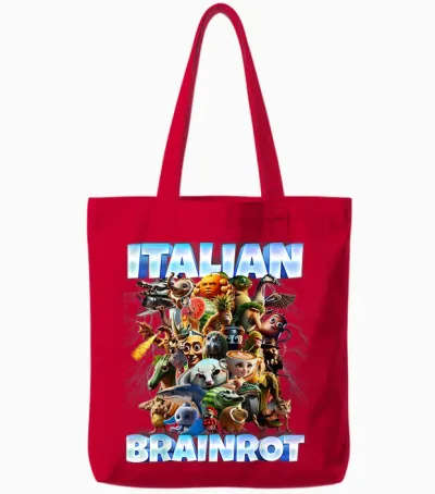 Italian Brainrot Characters Funny Meme Popular Trend Gen Z Tote Bags - Red
