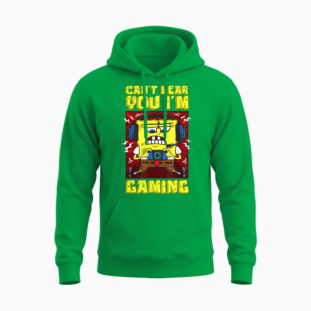Mademark X Spongebob Squarepants - Spongebob Canβt Hear You I'm Gaming Video Games Players Fun Unisex Hoodie in Irish Green