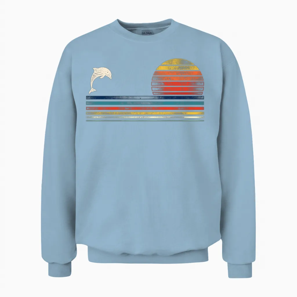 Dolphin Retro Vintage Unisex Sweatshirt - Light Blue