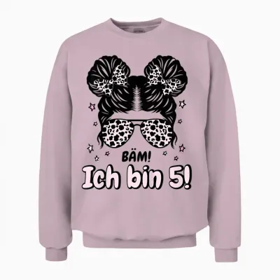 Kids 5th Birthday Girl Messy Bun Bäm! Ich Bin Fünf T-Shirt, Black, S Unisex Sweatshirt - Light Pink