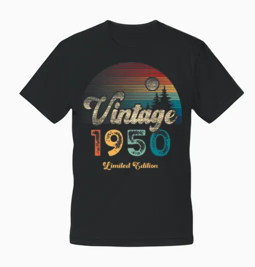 Vintage 1950 Limited Edition Sunset 75th Anniversary Unisex T-Shirt - Black