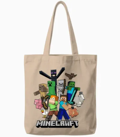 Minecraft Heroes & Enemies Group Shot Tote Bags - Natural