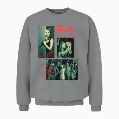 Buffy the Vampire Slayer Sunnydale High Vintage Collage T-Shirt, Black, S Unisex Sweatshirt - Sport Grey