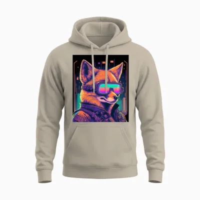 Retro Futuristic Synthwave Fox Unisex Hoodie - Sand