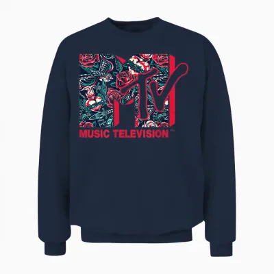 Mademark X Mtv - the Official Mtv Logo - Roses and Tattoo Style Unisex Sweatshirt - Navy