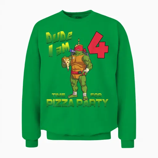 Mademark X Teenage Mutant Ninja Turtles - Dude I Am 4 Years Old Raph Pizza Birthday Party Unisex Sweatshirt - Irish Green
