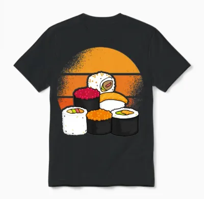 Sushi Aesthetic Retro Sun Unisex T-Shirt - Black