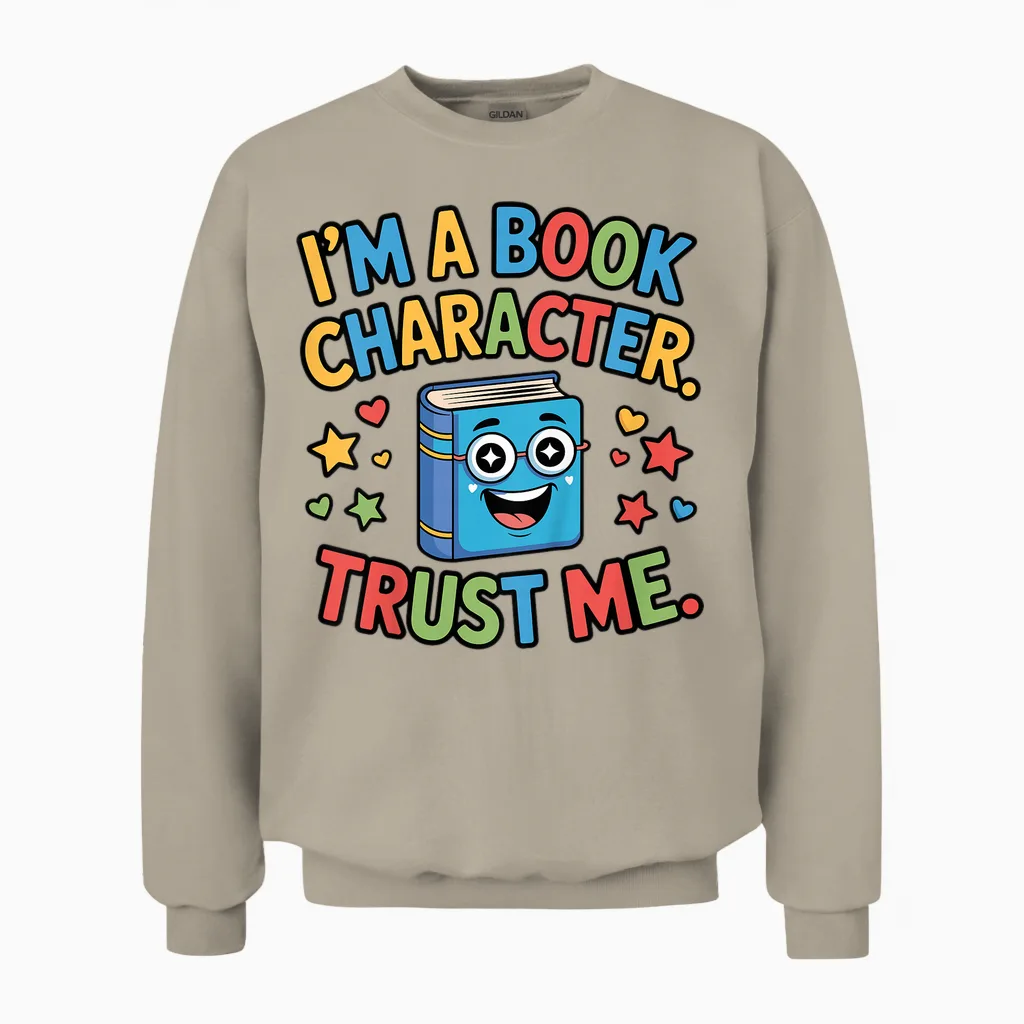 I'm a Book Character Costumes for Kids Storybook Character Unisex Sweatshirt in Sand