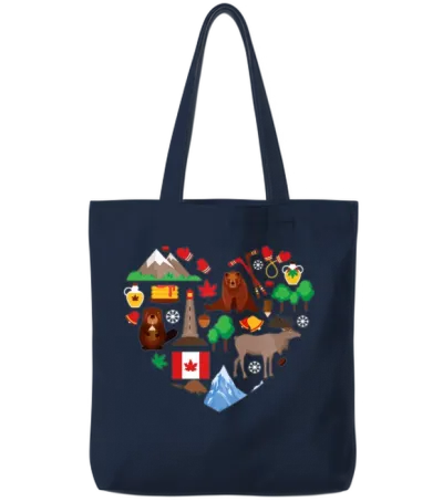 Canada Flag Heart Souvenir Maple Leaf Gift Tote Bags - Navy
