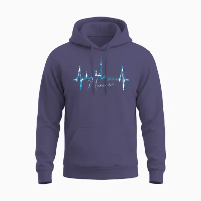 T-Shirt with German Text "münchen I Love Munich" Skyline Heartbeat, Black Unisex Hoodie - Heather Sport Dark Navy