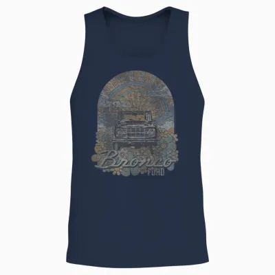 Ford - Bronco a Rare Breed Retro Flowers and Sun Unisex Tank Top - Navy