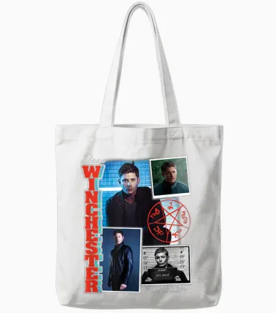 Ripple Junction Supernatural Dean Winchester Collage T-Shirt, Men's/unisex, Black, Small, Short Sleeve, Classic Fit, Cotton Blend, Licensed Merchandise, Collage Theme, Letter Print Pattern Tote Bags - White