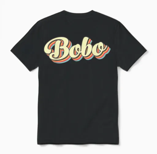 Bobo T-Shirt Retro Art Baseball Schrift Vintage Unisex T-Shirt in Black
