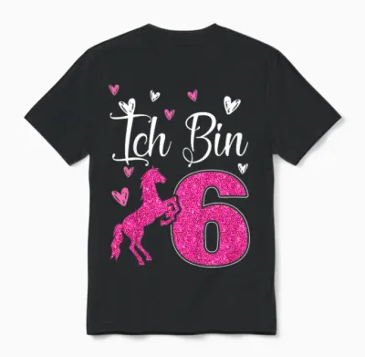 Kinder 6. Geburtstagspferd Geschenk Pferd Mädchen Süßes 6 Jahre Alt Unisex T-Shirt - Black