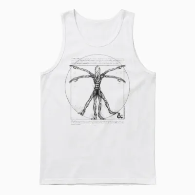 Dungeons & Dragons Mind Flayer Vitruvian Man Vintage Sketch Unisex Tank Top - White
