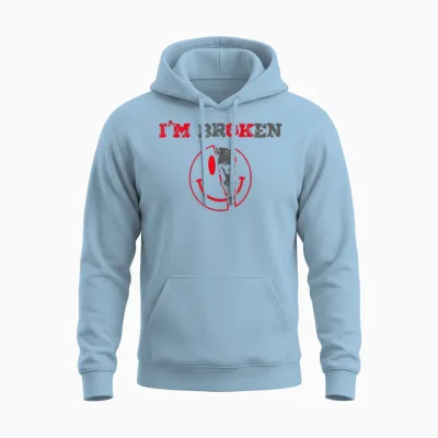 Confused Smile I'm Broken Invisible Illness I Am Ok Broken Unisex Hoodie - Light Blue