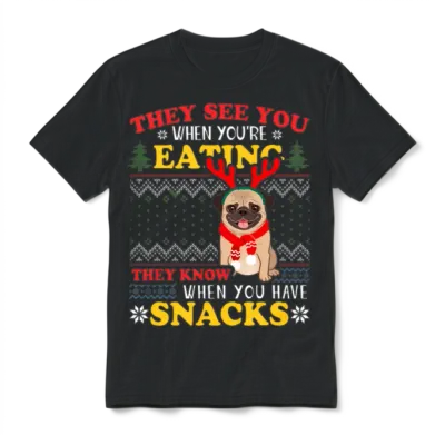 Pug Ugly They See You're Eating Unisex T-Shirt - Black