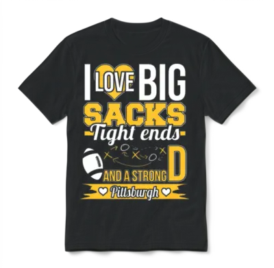 Strong Pittsburgh - I Love Big Sacks Tight Ends Unisex T-Shirt - Black
