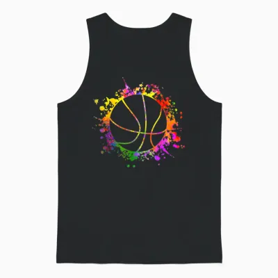 Basketball Colorful Splash Teen Girls Basketball Trainer T-Shirt, White Unisex Tank Top - Black
