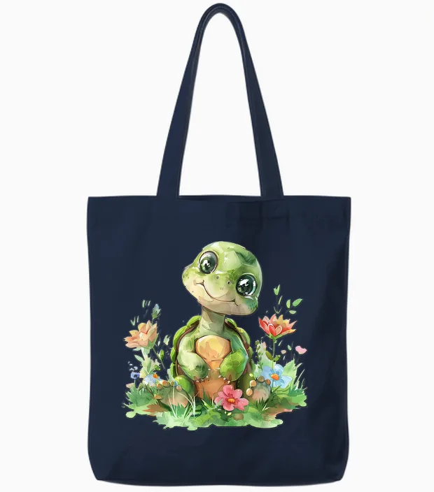 Baby Schildkröte Mit Blumen Süße Kröte Mädchen Tochter Sohn Tote Bags in Navy