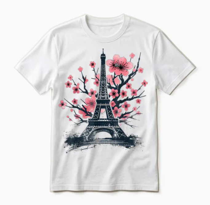 Paris Eiffel Tower Vintage Parisian T-Shirt, White, S Unisex T-Shirt in White