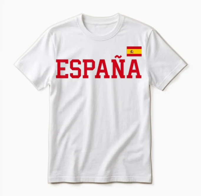 Spain T-Shirt for Women, Men, Children, Spanish Flag España T-Shirt, Black Unisex T-Shirt in White