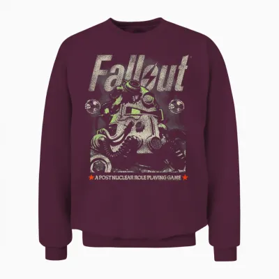 Fallout Video Game Distressed Character Portrait Unisex Sweatshirt - Maroon