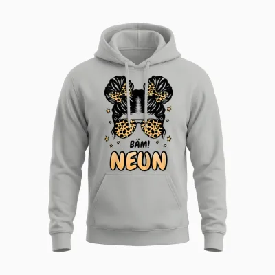 Kids 9th Birthday Girl Messy Bun Bäm! Ich Bin Nine Unisex Hoodie - Ash