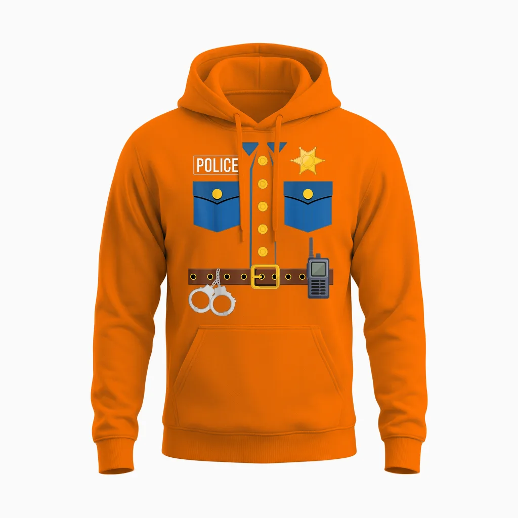 Police Uniform Officer Costume Halloween Unisex Hoodie in Safety Orange