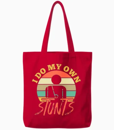 I Do My Own Stunts Retro Tote Bags - Red