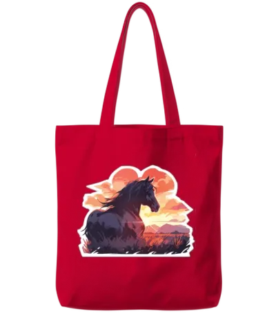 Rapping Horses Black Horse Riding Riders Tote Bags - Red