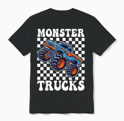 Monster Truck for Toddlers, Kids Monster Truck Retro Vintage Unisex T-Shirt - Black
