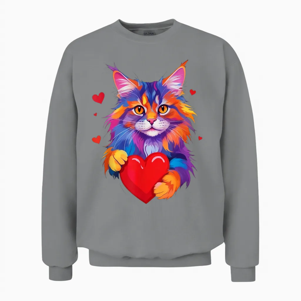 Chemise Maine Coon Cat - Graphique Coloré Maine Coon Heart Unisex Sweatshirt in Sport Grey