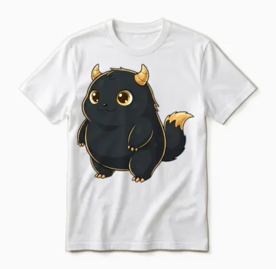 Cute Chubby Fantasy Creature with Golden Horn. Unisex T-Shirt - White
