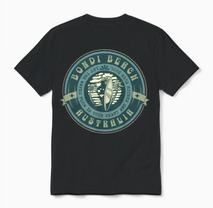 Bondi Beach Surfer Girl Summer & Gift Unisex T-Shirt in Black