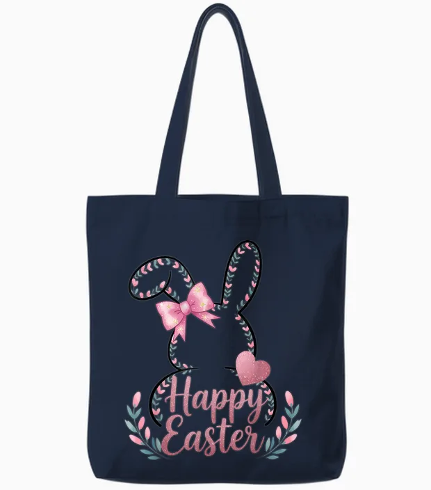 ลufs De Lapin Happy Easter Day Cute Happy Easter Bunny Tote Bags in Navy