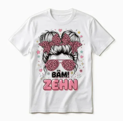 Kids Birthday 10 Girls Messy Bun Bäm Tenth 10 Years Old Unisex T-Shirt - White