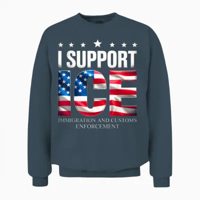 Support Ice Immigration Officers American Flag Border Patrol Unisex Sweatshirt - Dark Heather